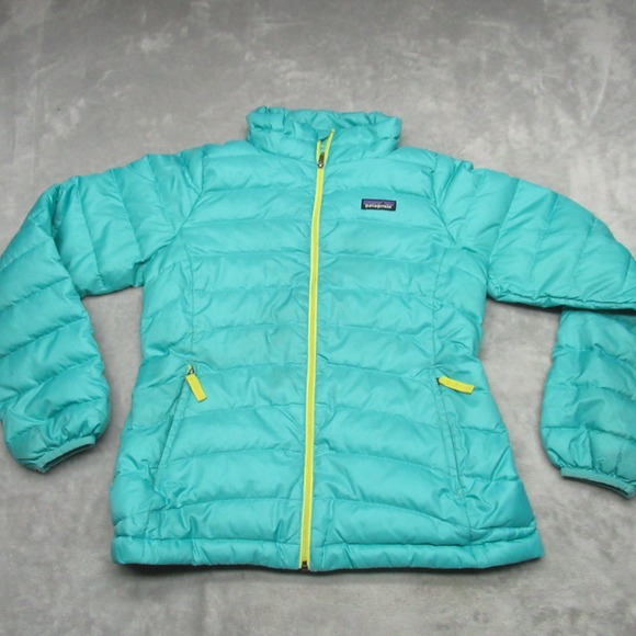 Patagonia Down Sweater Jacket Kids Large 12 Green Insulated Light Pack Puffer